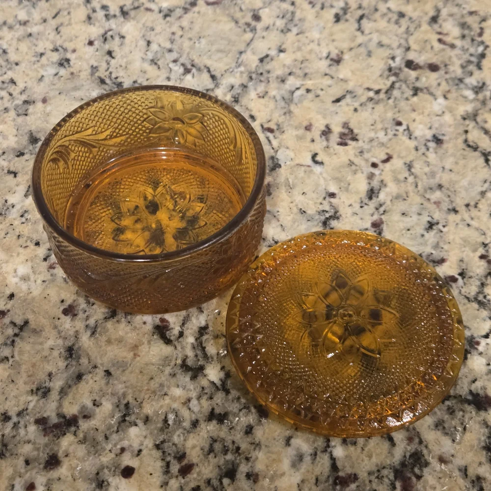 Amber Glass Decorative Storage Jar - Round Trinket Box